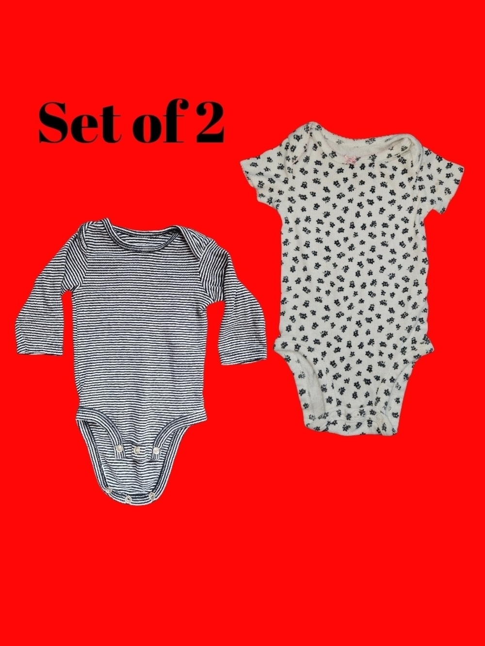 Set of 2 Baby One-Piece Bodysuits in Black And White